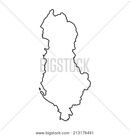 Albania map of black contour curves on white background of vector illustration