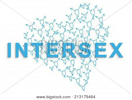 INTERSEX text with transgender symbols in shape of heart on the background