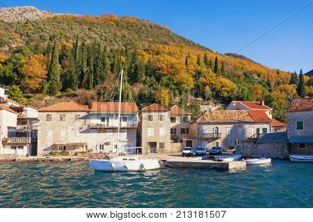 Small Mediterranean village of Lepetane. Bay of Kotor, Montenegro