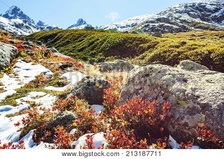 Autumn season in  Kackar Mountains in the Black Sea region of Turkey. Beautiful mountains landscape.