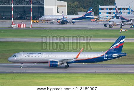 Moscow, Sheremetyevo airport, Russia - September 24, 2016: Aeroflot - Russian Airlines Airbus A321-211 WL VP-BKI taxiing to take off