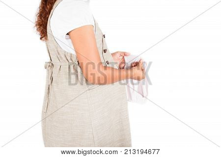 concept leucorrhoea in pregnant women on white background