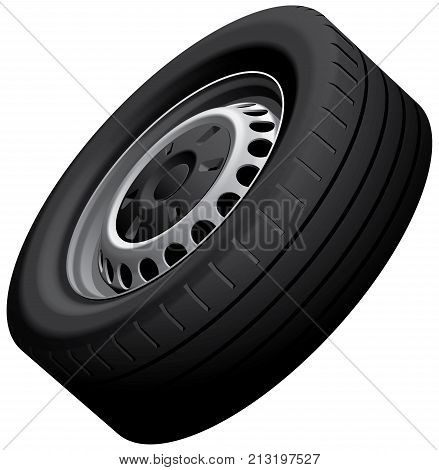 High quality vector illustration of vans wheel with pressed disc isolated on white background. File contains gradients blends and transparency. No strokes.