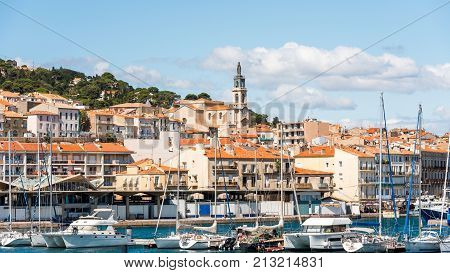 View Of The Port With Yachts, Sete, France. Copy Space For Text.