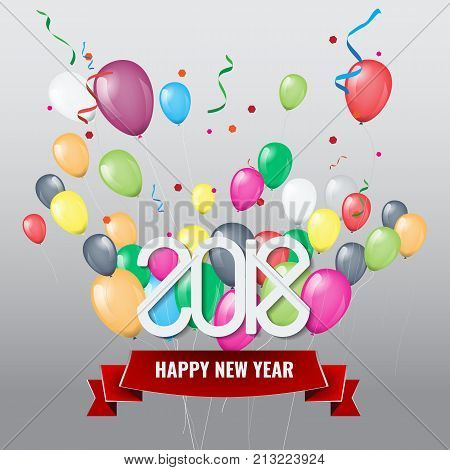Happy New Year 2018 with colorful balloons vector illustration