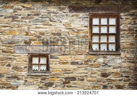 Windows on an old house in Rio de Onor Braganca Portugal