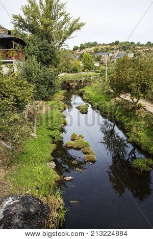View of the Rio de Onor river traverssing the village of the same name in Tras os Montes Portugal