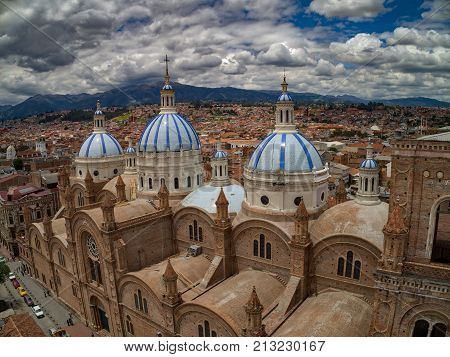 Aerial View Of New Cathedral In Center Of Cuenca, Ecuador