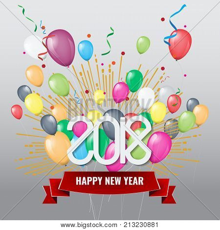 Happy New Year 2018 with colorful balloons vector illustration