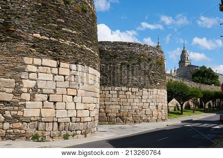 The Roman Wall And The Towers Of The Cathedral Of Lugo (galicia, Spain)