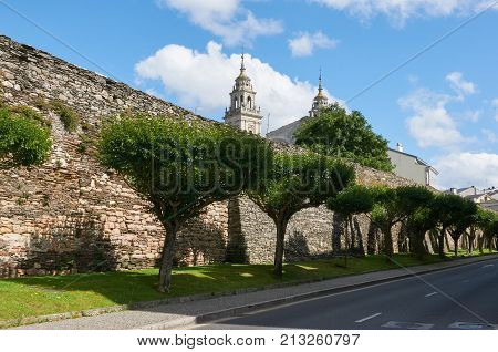 The Roman Wall And The Towers Of The Cathedral Of Lugo (galicia, Spain)
