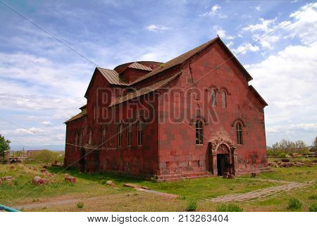 Exterior view to Aruchavank Cathedral aka Surb Grigor at Aruch in Aragatsotn Province Armenia