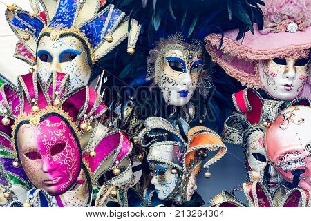 Some colorful and cheap masks for Venice carnival for tourists