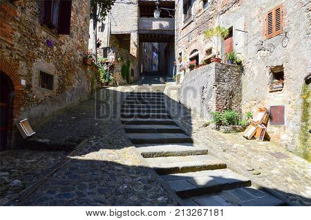 Street of Anghiari a medieval talian town in Tuscany