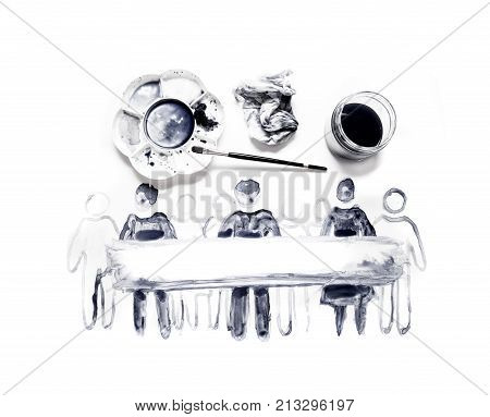 Abstract people made of watercolour  palette and artist brushes