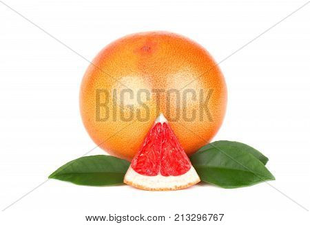 Grapefruit piece isolated on white background. Fresh fruit.