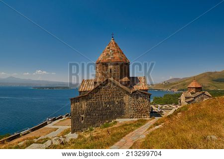 Famous Sevanavank Monastery on Sevan Lake in Armenia
