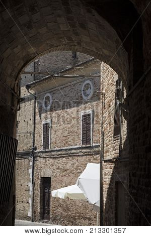 Recanati (Macerata Marches Italy): typical buildings of the historic town. Street