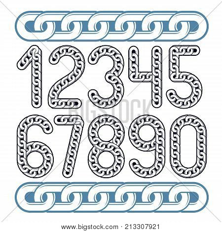 Trendy Numbers Collection, Vector Numeration. Made With Steel Chain Link, Joined Link.