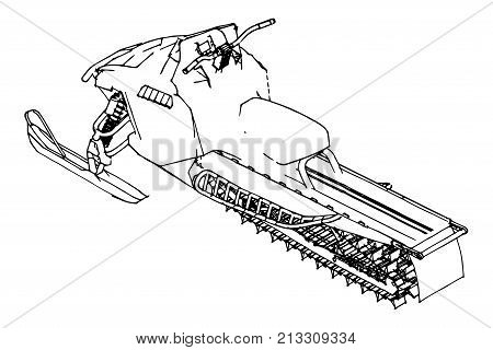 Snowmobile. Vector illustration in a hand-made style. Types of equipment from different sides.