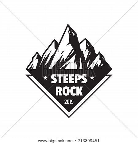 Steeps rock outdoor adventure - vector logo template concept illustration. Abstract mountains silhouette creative badge sign. Black & white design elements.