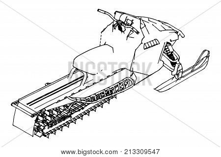 Snowmobile. Vector illustration in a hand-made style. Types of equipment from different sides.