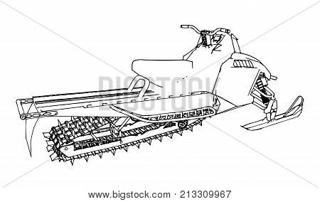 Snowmobile. Vector illustration in a hand-made style. Types of equipment from different sides.