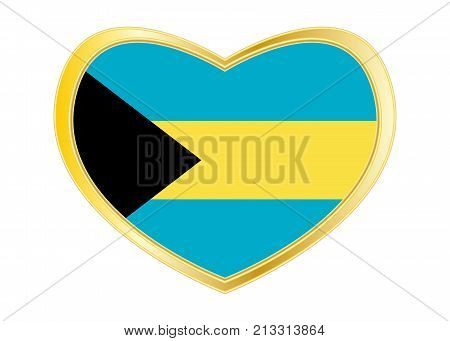 Bahamian national official flag. Patriotic symbol banner element background. Correct colors. Flag of Bahamas in heart shape isolated on white background. Golden frame. Vector
