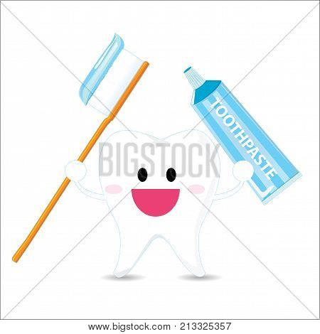 An illustration of a cartoon tooth man character mascot holding a toothbrush.Vector illustration.