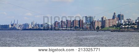 Panorama Of The Skyline Along The Bank Of Rio De La Plata In Montevideo, Uruguay