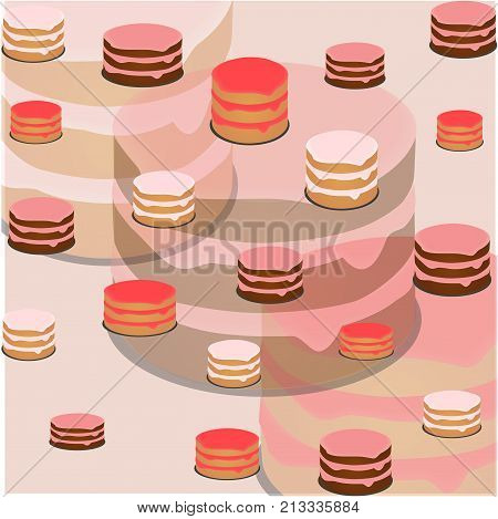pattern of three different cakes on a light gray background