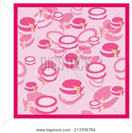 pattern of cakes with pink cream on a pink background