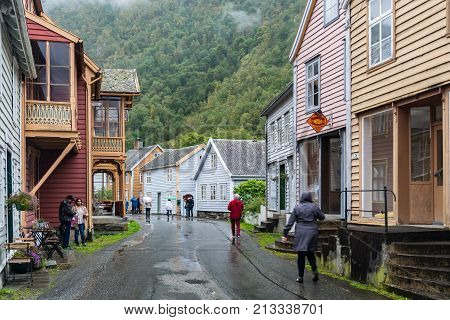 Laerdalsoyri Norway - September 6 2017: Laerdalsoyri originated in the 18th and 19th centuries and was as a historical monument because of its typical architectural style