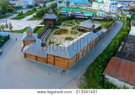 Yalutorovsk, Russia - August 20, 2017: Yalutorovsky jail. One of first city settlements in territory of Siberia. It is recreated in an original form to 350 anniversary of town