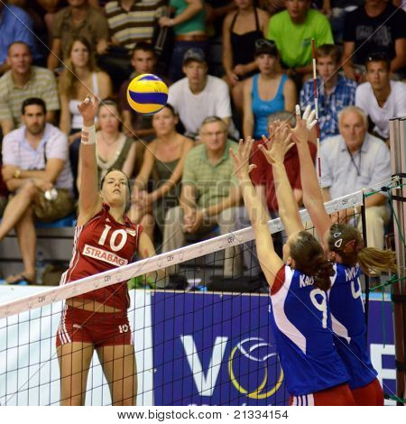 BUDAPEST, HUNGARY - JUNE 17: Dora Horvath (10) in action at a CEV European League woman's volleyball game Hungary vs Czech Republic on June 17, 2011 in Budapest, Hungary.