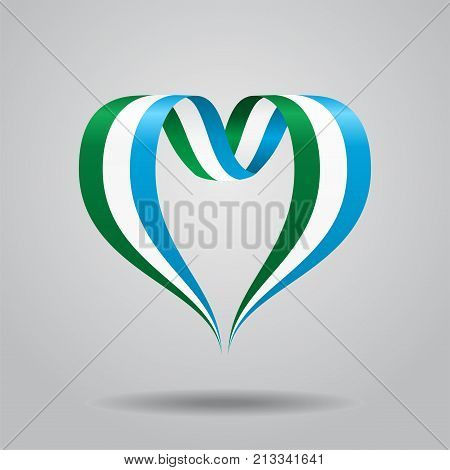 Sierra Leone flag heart-shaped wavy ribbon. Vector illustration.