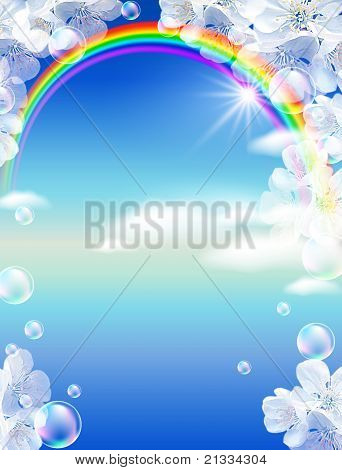 Regenbogen und weißen Blüten