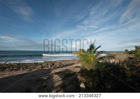 Pinones Beach scene at sunset on Puerto Rico