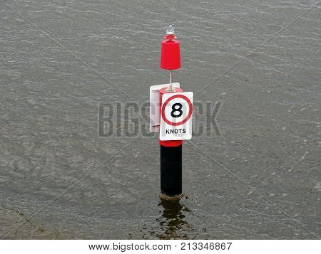 Navigation and speed control sign in a waterway in Western Australia