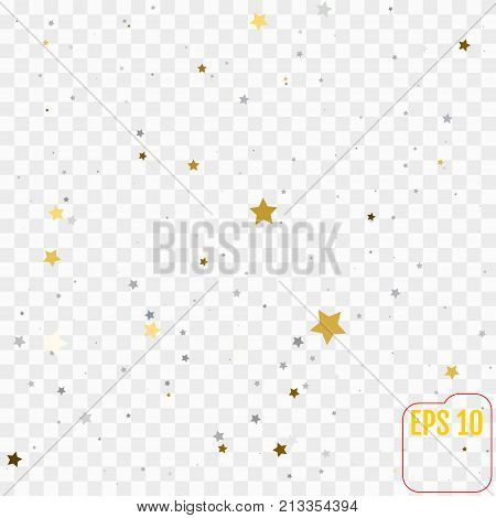 Abstract Pattern Of Random Falling Gold And Silver Stars On Tran