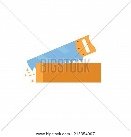Vector icon of saw sawing wooden plank. Building, repairing, carpentry. Woodwork concept. Can be used for topics like construction, renovation, industry