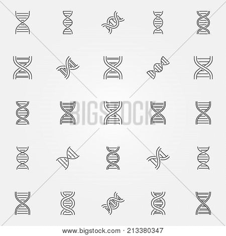 DNA icons set - vector dna helix concept symbols or design elemets in thin line style