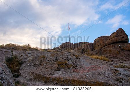 tukish flag on the top of the Afyon castle