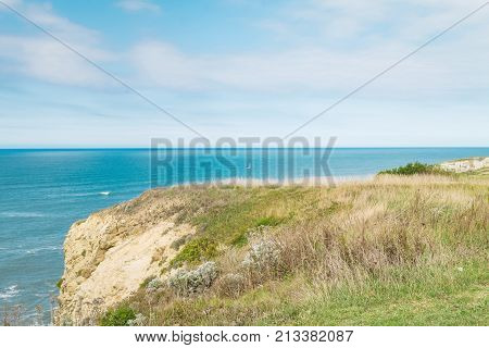 A top view on the beach of Getxo of the Atlantic ocean in Bilbao on the North of Spain.
