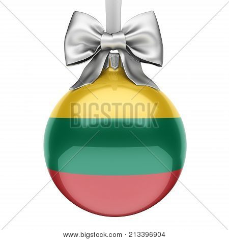 3D Rendering Christmas Ball With The Flag Of Lithuania