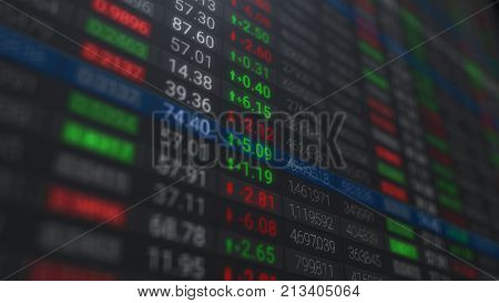 3d render Stock market chart or data on LED display. Various type of financial and investment products in Bond market. Data analyzing in forex market trading: the charts and summary info