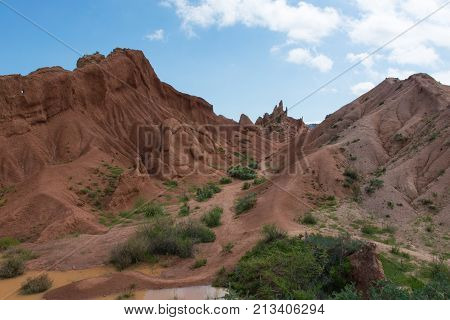 Fairy Tale Canyon (also Skazka) rock formations on the Issyk-Kul lake Kyrgyzstan