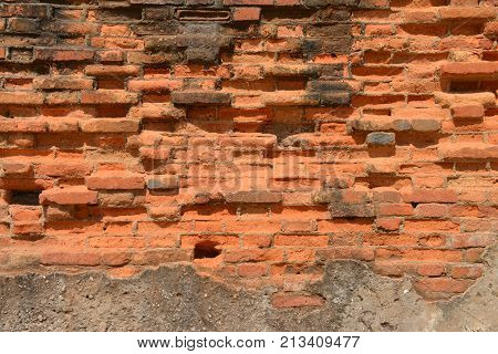 broken brick wall in Don det Siphandon island Laos P.D.R