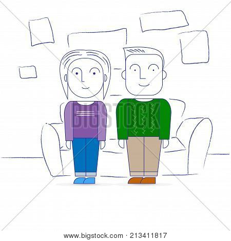 Vector image of a man and a woman in a flat style.