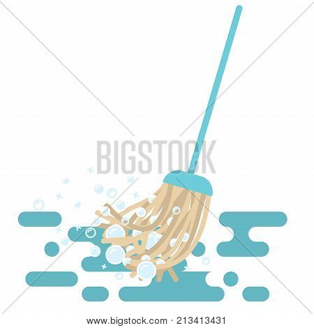 Mop vector illustration with foam bubbles. Cleaning service symbol